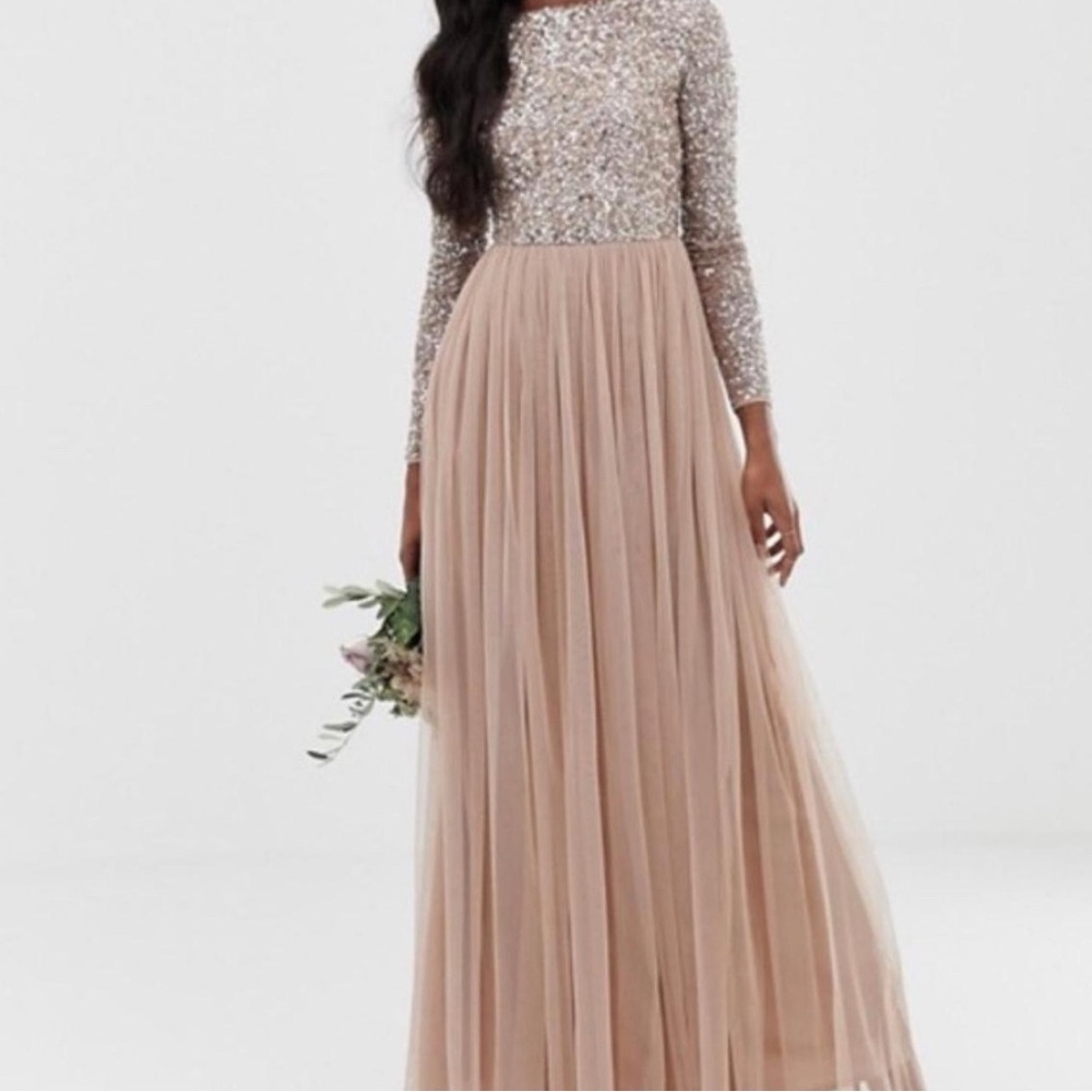 ASOS Petite Silver Sequin Long Sleeve Gown